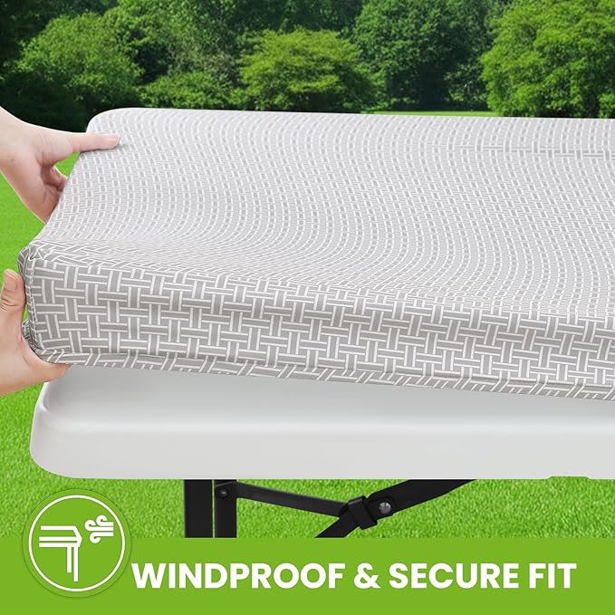Smiry Spandex Fitted Tablecloth for 4 Foot Rectangle Tables, Washable Picnic Table Cover with Elastic, Stretch Reusable Table Cloth for Outdoor, Camping, Dining & Kitchen (Woven, 24"x48")