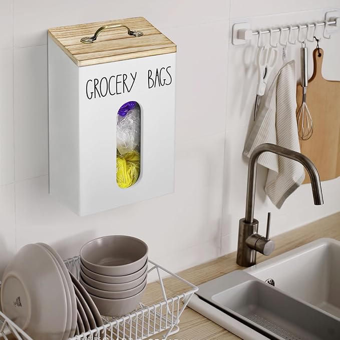 Farmhouse Grocery Bag Holder for Plastic Bags,Plastic Bag Holders for Grocery Bags,Bag Holder for Plastic Bags Groceries Store with Lid,Plastic Bag Holder Under Sink for Kitchen Storage Organization