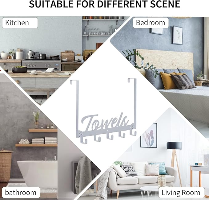 2 Pack Over The Door Hooks, Towel Rack for Bathroom Towel Holder for Hanging Heavy Duty,Over Door Hanger with 10 Coat Hooks for Bedroom Bathroom Kitchen, Silver