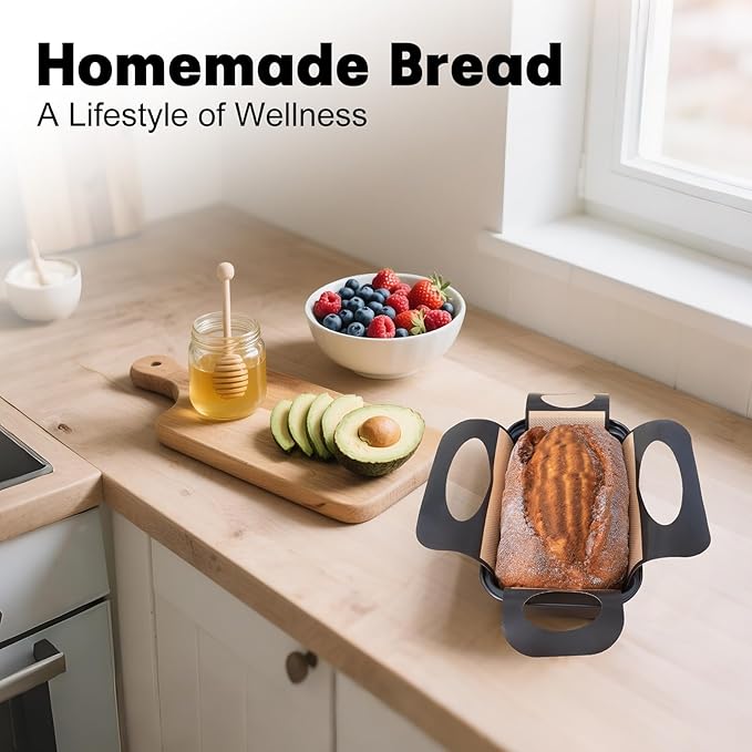 Loaf Pan with Liners Set: 2-Pack Nonstick 9 x 5 Inch Bread Pan and Loaf Liners for Homemade Oven Baking - Rectangular Baking Tray for Kitchen Home Baker Make Sourdough Banana Sandwich Bread(Black)