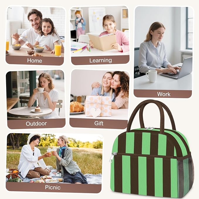 KUBYA Lunch Bag Lunch Box for Women, Cute Corduroy Insulated Reusable Work Leakproof Simple Adults Large Lunch Boxes Tote Bag Men Cooler Bag