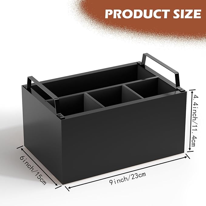 Wooden Silverware Caddy Organizer, Acacia Wooden Silverware Holder, Utensil Holder for Party, Utensil Organizer for Countertop, Black