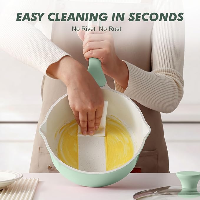 SENSARTE Ceramic Nonstick Saucepan with Double Pouring Spout 3.0 Quarts, Cooking Pot with Stay Cool Handle, Induction Compatible, Ceramic Coating, Free of Intentionally Added PFOA/PFAS, Green