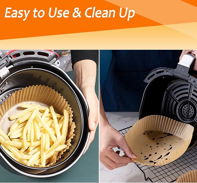 Air Fryer Liners Disposable, 100 PCS Non-stick Parchment Paper Liners Round, Grease Proof Bakery Baking Paper for Airfryer Basket Roasting, Oil-proof, Food Grade, Air Fryer Accessories