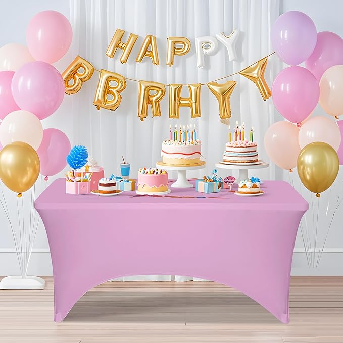 6 Pack 6 Feet Pink Spandex Tablecloth for Rectangular Tables, Fitted & Stretch, Washable, Wrinkle Resistant, Perfect for Event, Wedding, Party, Banquet, Cocktail, Festival, and Table Protector