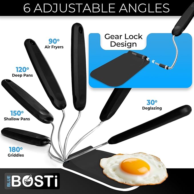 Adjustable Angle Spatula - New PPSU material - Turner and Flipper for Eggs, Pancakes, Burgers - Swappable Spatula Heads - Thin, Heat Resistant - Non-Stick Cookware Safe