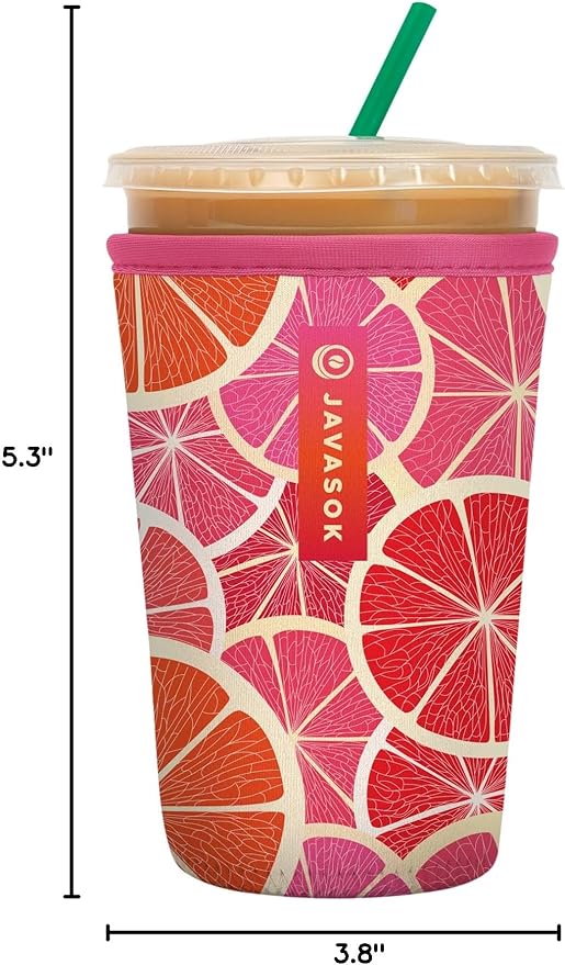 Sok It JavaSok Iced Coffee & Cold Soda Insulated Neoprene Cup Sleeve (Sunshine Slices, Medium: 22-28oz)