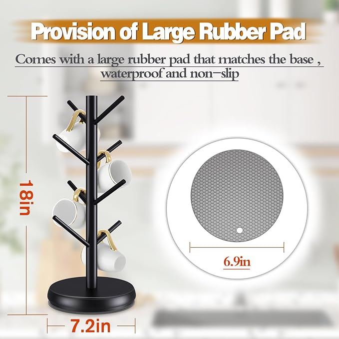 Mug Holder Tree,New Upgraded 360° Rotated 8 Hooks Coffee Cup Holder for Counter,Sustainable Wood Mug Rack Standing for Coffee Bar Accessories and Organizer Station(Black)