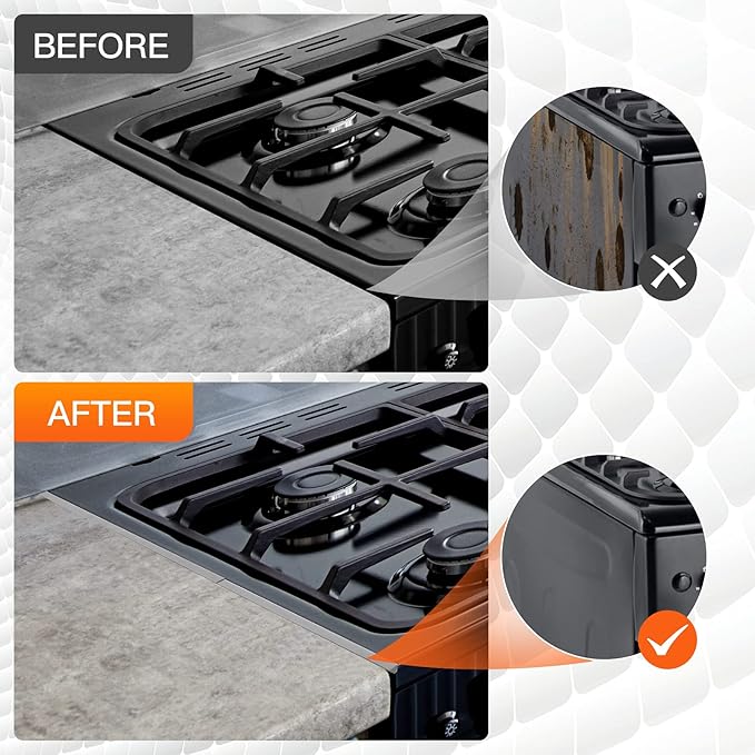 Stainless Steel Stove Gap Covers,Stove Gap Filler, Range Trim Kit, Stove Gap Guards, Heat Resistant and Easy to Clean, Easy retractable Length 13.8" to 27.5", Width 0.79",Silver(2PCS)