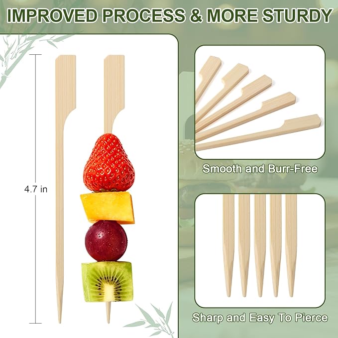 300PCS Cocktail Picks Bamboo Skewers for Appetizers, Paddle Wooden Skewers, 4.7 IN Fancy Flat Toothpicks for Appetizers, Bamboo Sticks for Sandwich Fruit Party Supplies Charcuterie Boards Accessories
