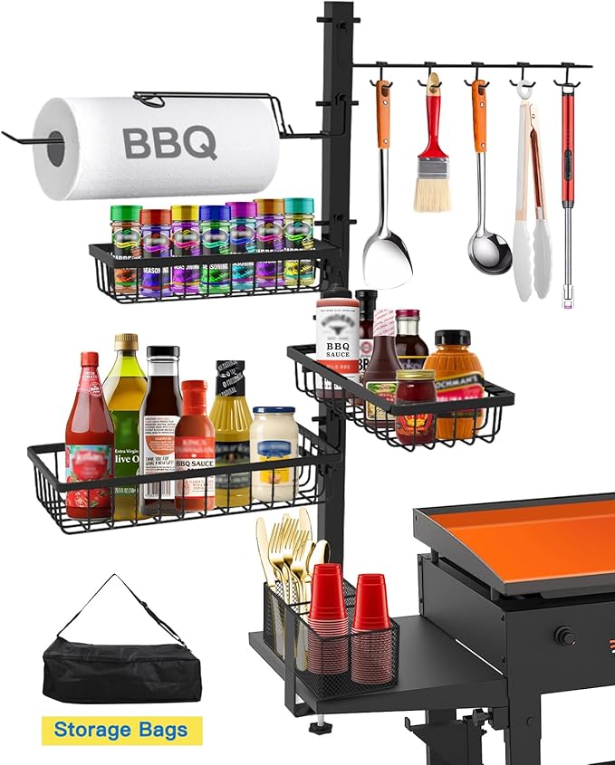 Griddle Caddy Organizer for Blackstone Griddle Accessories, for Husband & Dad & Him, Outdoor Kitchen Accessories, BBQ Grill Picnic Utensil Condiment Caddy with Paper Towel Holder
