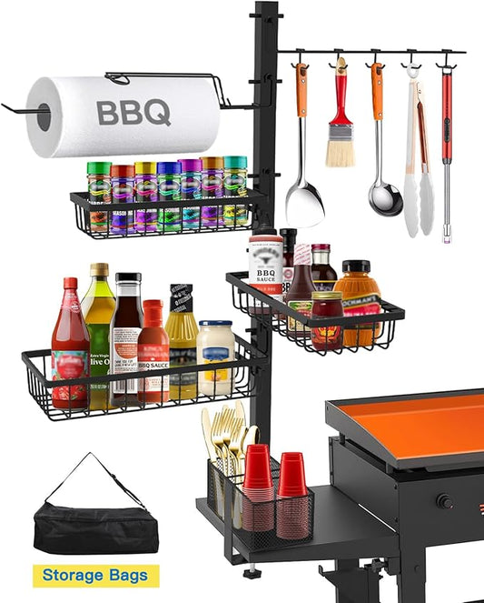 Griddle Caddy Organizer for Blackstone Griddle Accessories, for Husband & Dad & Him, Outdoor Kitchen Accessories, BBQ Grill Picnic Utensil Condiment Caddy with Paper Towel Holder
