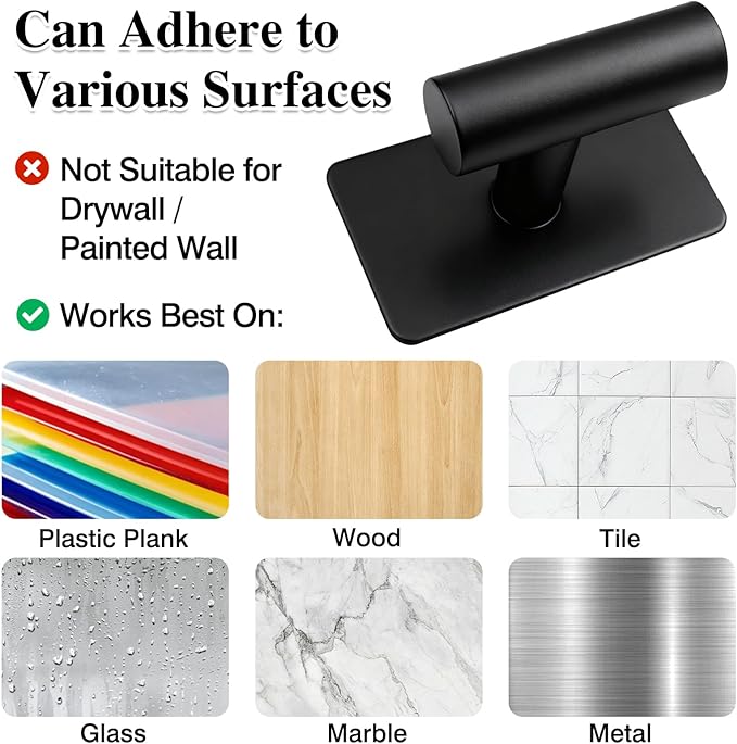 2-Pack Heavy-Duty Adhesive Wall Towel Hooks, No-Drill Wall Mount Hooks for Kitchen, Bathroom, Closet