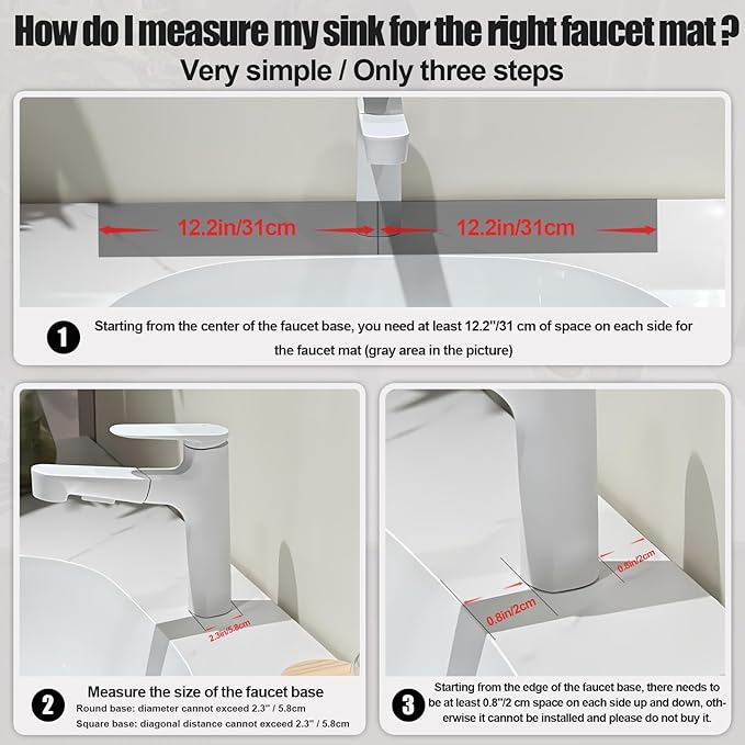 Stone Faucet Mat For Kitchen Sink, 23.6" Diatomite Quick Drying Stone Mat For Kitchen Sink, Sink Splash Guard, Super Absorbent, Sink Stone Quick Dry Around Faucet For Bathroom Counter (White)