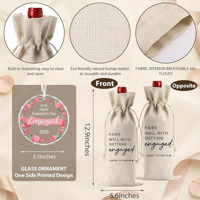 Valentine's Day Engaged Gift Engagement Gifts for Couples Her Engagement Party Decorations Gifts for Women Couple Wine Bag Our First Valentine's Day Engaged Ornament 2026