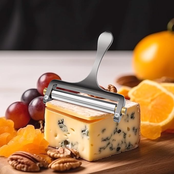 TOPULORS Cheese Slicer Cheese Cutter Stainless Steel Wire Cheese Slicer for Mozzarella, Cheddar, Gouda, And More Block Cheese - Heavy Duty Slicer With 1 Extra Replacement Cutting Wire - Gunmetal Gray