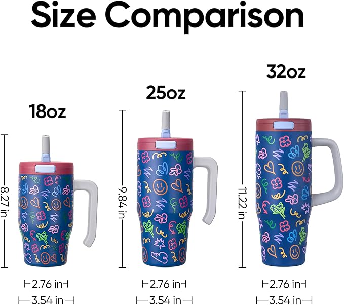 Fijinhom 25 oz Insulated Tumbler with Handle, Stainless Steel Insulated Water Bottle Coffee Mug with Straw, Coffee Cups, Cute Water Bottle for Sports, Travel, Lunch, Checkered Petal
