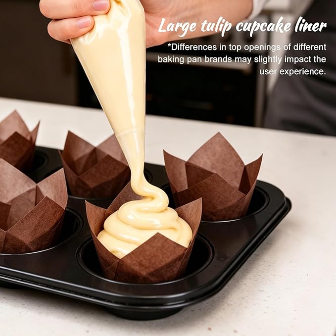 100pcs Extra Large Size Tulip Cupcake Liners for Baking Cups, Food Graded Parchment Paper Large Muffin Liners Holders, Greaseproof Cup cake Wrappers for Party, Christmas by Neyimqr (Coffee)