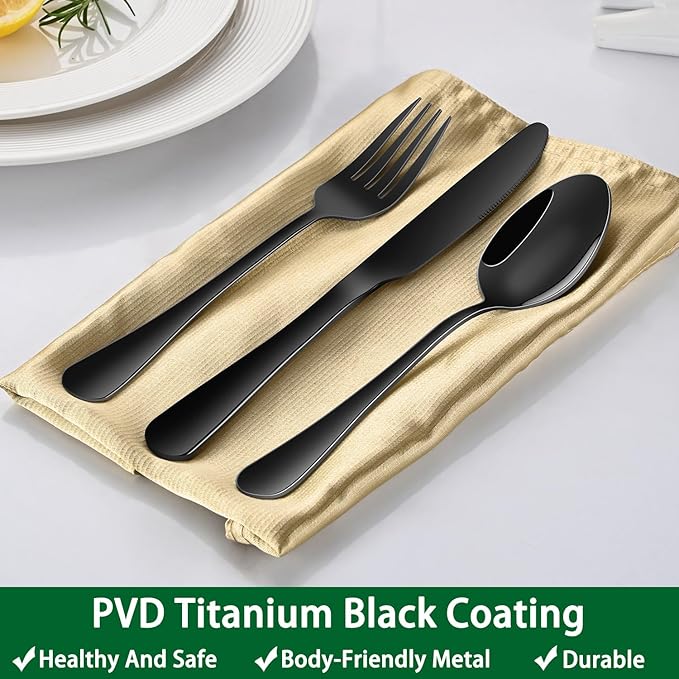 DEHOV 16-Piece 7.3 Inches Black Stainless Steel Dinner Spoons,Durable Soup Spoons,Black Table Spoon,Silverware Spoon