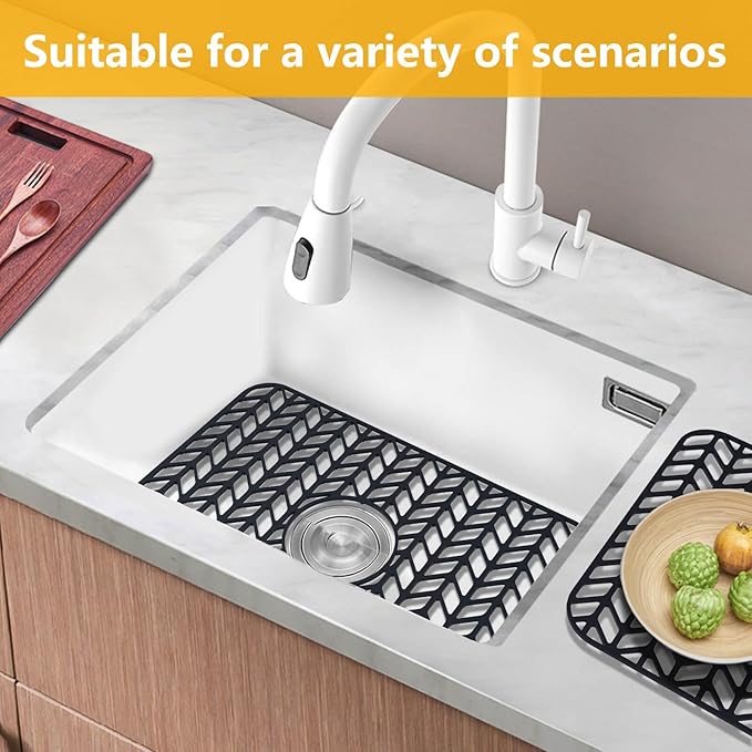 Sink Protectors for Kitchen Sink 12"13"16"18"19"24"26"28"29"30",Silicone kitchen sink mats protector for bottom of farmhouse sink(16.2"×12.5"Black)