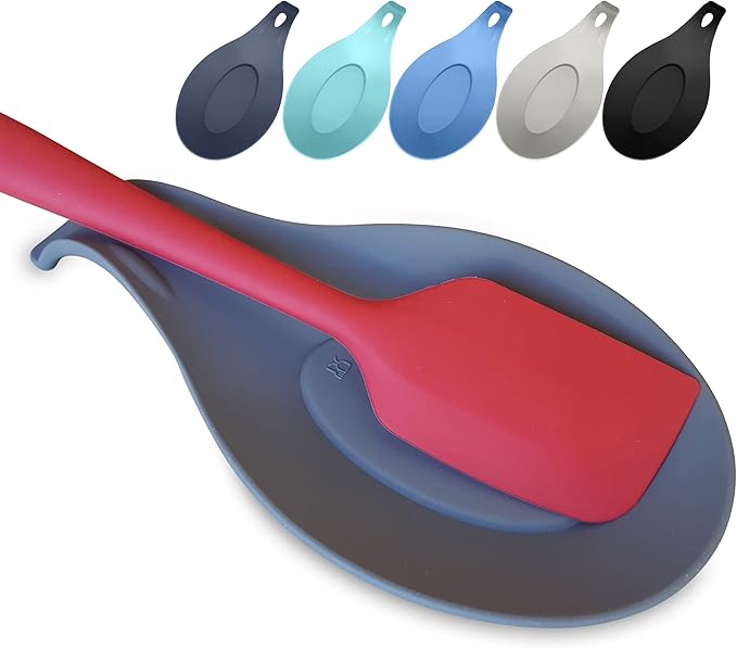 Silicone Spoon Rest for Stove Top – 1 Piece – HEAT RESISTANT DISHWASHER SAFE Kitchen Utensil Holder for LARGE Utensils - Won’t Break - Non-Slip - Ideal for Glass & Induction Cooktops - for Home Cooks