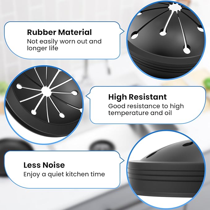 Aifeier ET 4Pcs Black Garbage Disposal Splash Guard, 3-1/8 Inch Food Waste Sink Baffle, Disposal Sink Accessories for Waste-King, Whirl-away Models