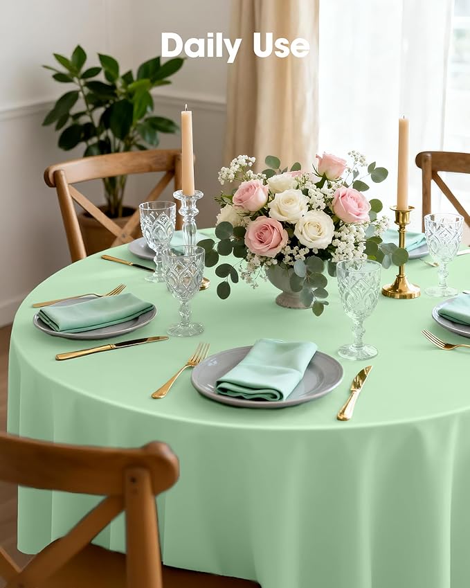 Pureegg Plastic Table Cloth Disposable 10 Pack, 84'' Round Table Cloths, Easter Party, Decorative Tablecloths, Round, Light, Pastel Plastic Cover, Leakproof & Sturdy, Sage Green