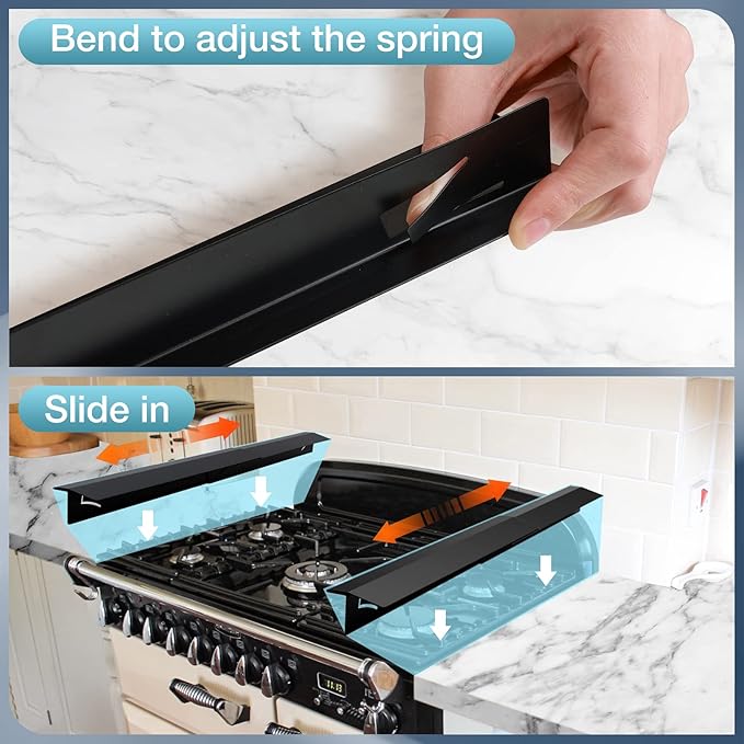 16.5"-33" Stove Counter Gap Covers, Stainless Steel Stove gap Guard, Cooktop Trim Kit, Stove Gap Guards, Oven Gap Filler, Heat Resistant & Effectively Protect Stove Gap Filler,BLACK(2PCS)