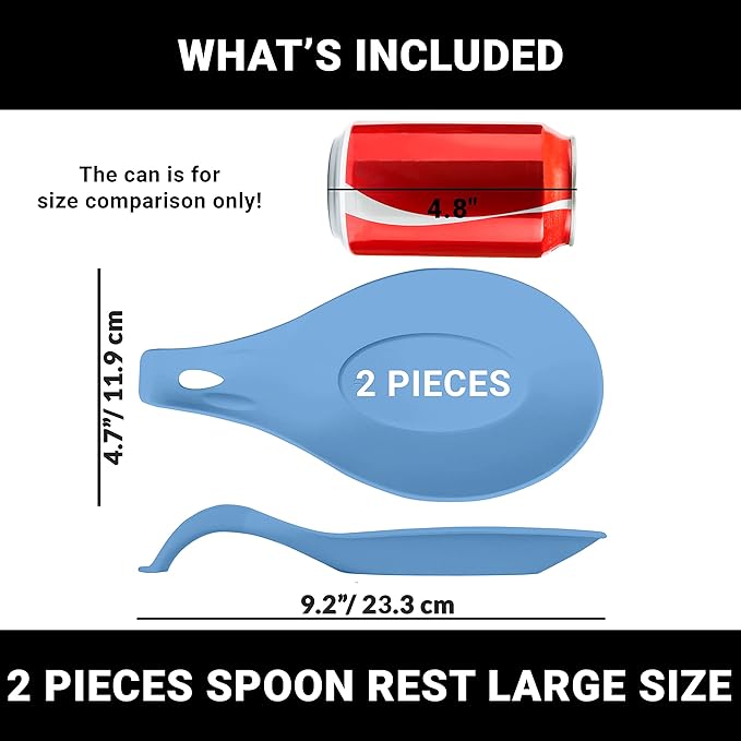 Silicone Spoon Rest for Stove Top Set of 2 – HEAT RESISTANT DISHWASHER SAFE Kitchen Utensil Holder for LARGE Utensils - Won’t Break - Non-Slip - Ideal for Glass & Induction Cooktops - for Home Cooks