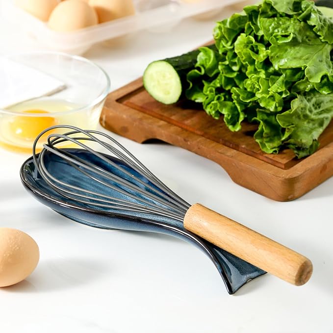 Ceramic Spoon Rest for Stove Top,Large 8.7 Inch Spoon Holder for Kitchen Counter,Porcelain Utensil Rest for Thankgiving and Christmas Gift,Dishwasher Safe and Heat-Resistant,Blue(2 PC)
