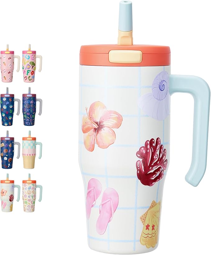 Fijinhom 25 oz Insulated Tumbler with Handle, Stainless Steel Insulated Water Bottle Coffee Mug with Straw, Coffee Cups, Cute Water Bottle for Sports, Travel, Lunch, Coast