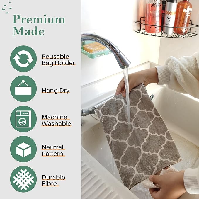 Plastic Bag Holder, Washable Grocery Bag Holder for Plastic Bags, Strong Plastic Bag Storage Dispenser with Hanging Loop, Wall Mount Trash Bag Dispenser for Home Kitchen Cabinet (Beige)