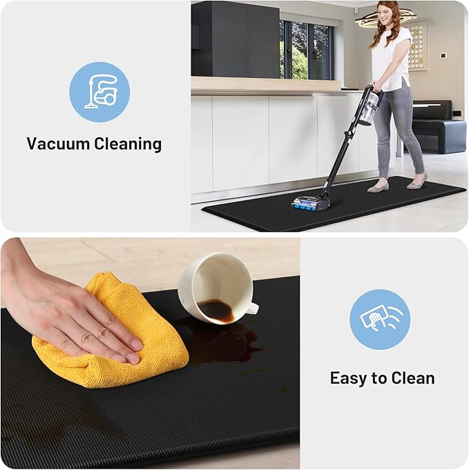 StepLively Kitchen Mat, 2 PCS Kitchen Rugs, Cushioned Kitchen Mats for Floor, Anti Fatigue Kitchen Rug Set, Non-Skid Standing Mat for Kitchen, Office, Sink, 17.3"x30"+17.3"x47", Black