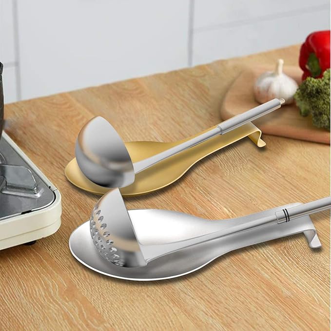 Stainless Steel Spoon Rest, Spatula Ladle Holder, Stainless Steel Utensil Spoon Rest Holder, Brushed Finish, Dishwasher Safe 9.8 x 3.7 Inch (Silver 1PC)