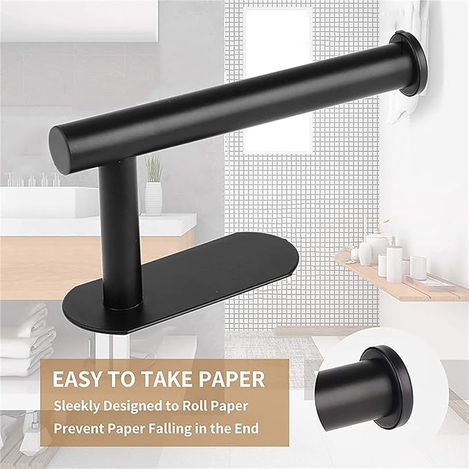 JOPOFI Toilet Paper Holder - Self Adhesive Toilet Paper Holder Wall Mount for Bathroom, Command Strip Stainless Steel Toilet Paper Roll Holder Stick On Wall, No Drilling - Matte Black（2 Pcs）