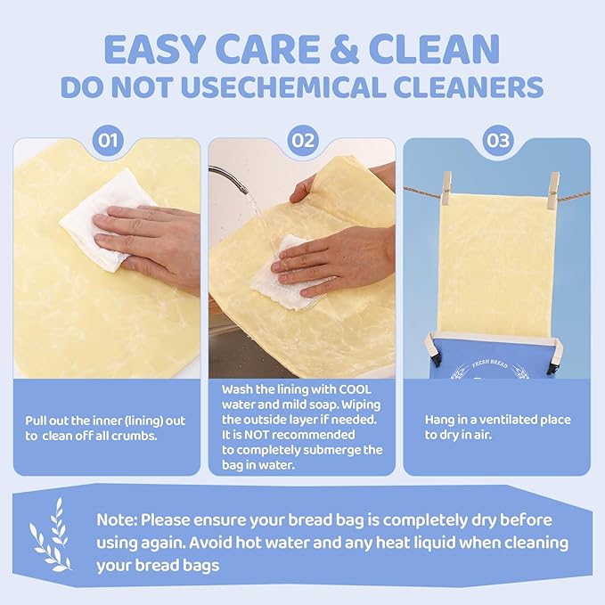 2 Pack Beeswax Bread Bags with Zipper, XL(13x17in) Sourdough Bread Storage for Homemade, Freezer Storage Bag to Keep Fresh, Cotton Beeswax Container, Baguette Bag with Liner, Kitchen Baking (Blue)