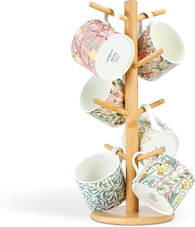 8 Hooks Large Capacity Mug Holder Tree, Bamboo Mugs Trees for Counter, Detachable Cup Stand Holders Coffee Bar Accessories