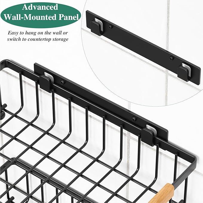 OKZEST 3-Tier Fruit Basket for Kitchen Counter, Wall Hanging Fruit Bowl and Kitchen Countertop Organizer with 2 Banana Hangers, Fruit Storage Stand for Storing Potato Onion Snack Bread Fruit Veggie