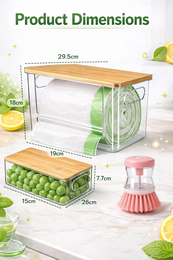 2 Pack Trash Bag Holder Dispenser for Kitchen & Built-In Brush with Liquid Compartment, Laundry Room Trash Bag Holder, Pantry, Cabinet, Under Sink Storage Organizer