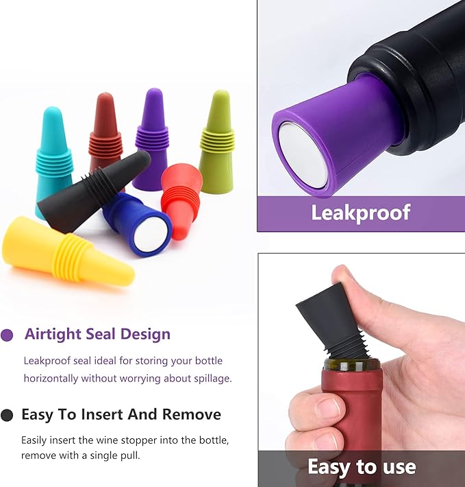Wine Stoppers Beverage Bottle Sealer Soft Silicone Wine Bottle Stoppers Corks with Grip Top for Keeping Wine Champagne Fresh, 8 Pack