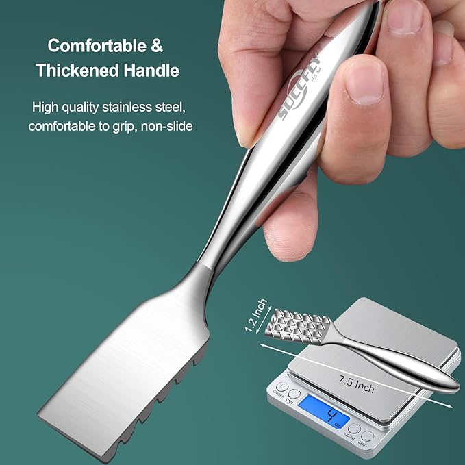 SUCCFLY Fish Scaler Stainless Steel, Premium Fish Scale Remover Integrated Casting, Heavy Duty Wedge-shaped Sawtooth Fish Descaler Tool, Ergonomic Handle Fish Scaler Remover No Mess, Fish Scaler Tool