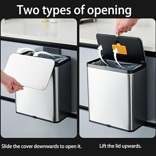SIDIANBAN Hanging Trash Can with Lid for Kitchen Cabinet Door, 0.8 Gal/3L Stainless Steel Garbage Can Kitchen Compost Bin for Countertop or Under Sink