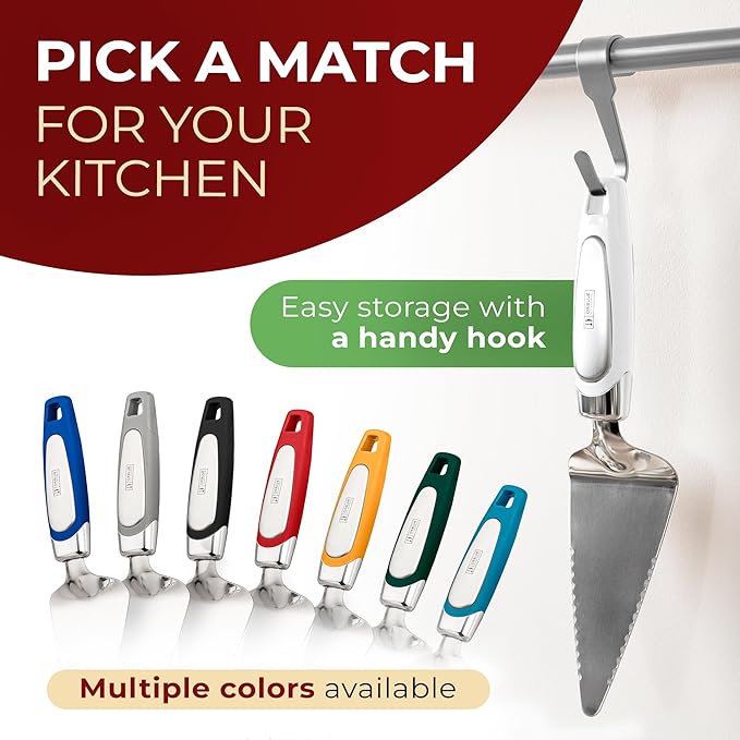 Orblue Pie Server, Essential Kitchen Tool, Serrated on Both Sides, Great for Right or Left Handed Chef, Stainless Steel Flatware , Cake Cutter,White