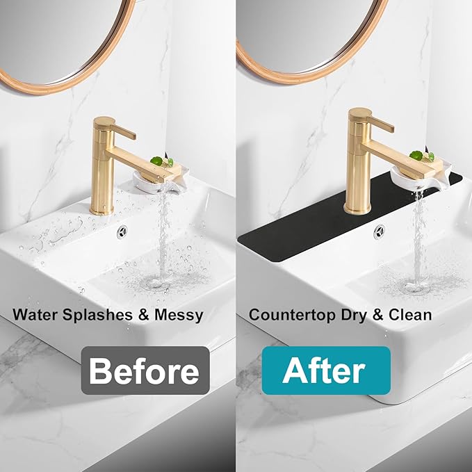 Customizable Faucet Mat for Kitchen Sink: 29"L x 5.5"W Quick Drying Kitchen Sink Mat & Bathroom Counter Protector - Cut to Fit with 2 or 3 Hole Faucet Design - Extra Long Absorbent Splash Guard