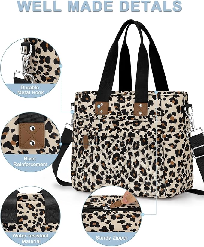 Capolo Insulated Lunch Box for School - Large Thermal Lunch Bag Women with Removable Shoulder Strap, Reusable Lunch Cooler Tote Bags Purse for Adults Work, Picnic, Hiking, Beach, Travel, LargeLeopard