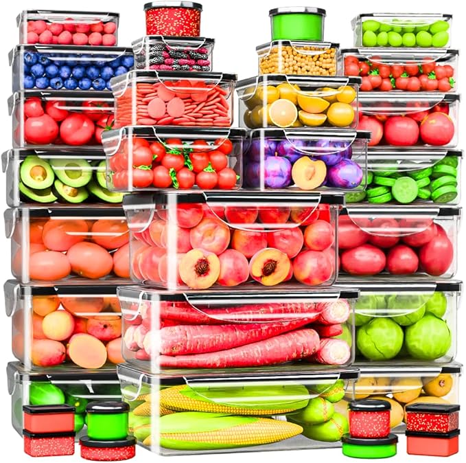 RockBerry 66 Pcs Large Food Storage Containers with Lids Airtight-Total 19075ML (33Containers,33Lids) Stackable Kitchen Bowls Set, 2500ML to Small Box-BPA Free Leak proof Plastic Boxes-Microwave safe