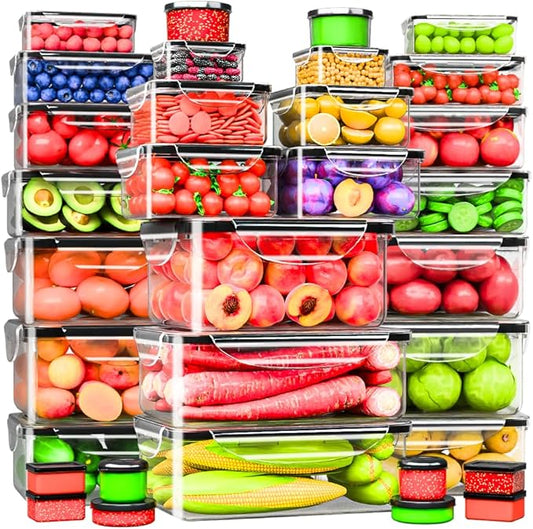RockBerry 66 Pcs Large Food Storage Containers with Lids Airtight-Total 19075ML (33Containers,33Lids) Stackable Kitchen Bowls Set, 2500ML to Small Box-BPA Free Leak proof Plastic Boxes-Microwave safe