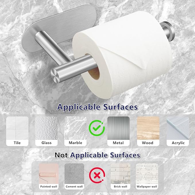 Toilet Paper Holder, Stainless Steel & No Drilling Toilet Paper Holder Wall Mount, Waterproof Self Adhesive Toilet Paper Holders for Bathroom, Kitchen, Washroom（Sliver）