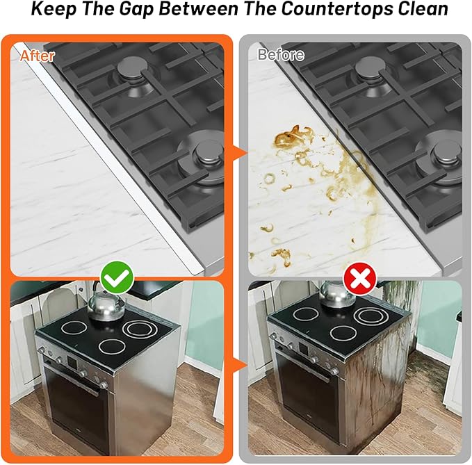 Stove Gap Covers Stainless Steel (2PCS),Stove Gap Filler,Range Trim Kit,Stove Gap Guard for Kitchen Oven Between Stovetop and Counter,Easy Clean Heat Resistant,Adjustable Length 13.8'' to 27.5'',White