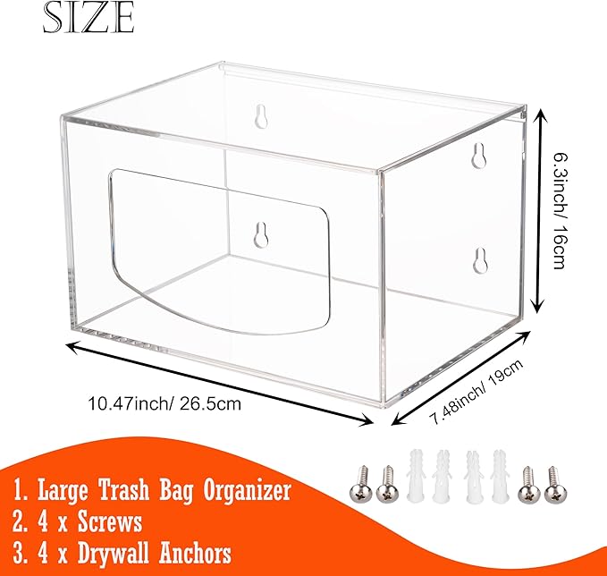 Extra Large Trash Bag Dispenser Roll Holder with Lid, Acrylic Stackable Garbage Bag Holder Dispenser Under Sink, Wall Mounted Kitchen/Pantry/Laundry Room Organization and Storage, Clear